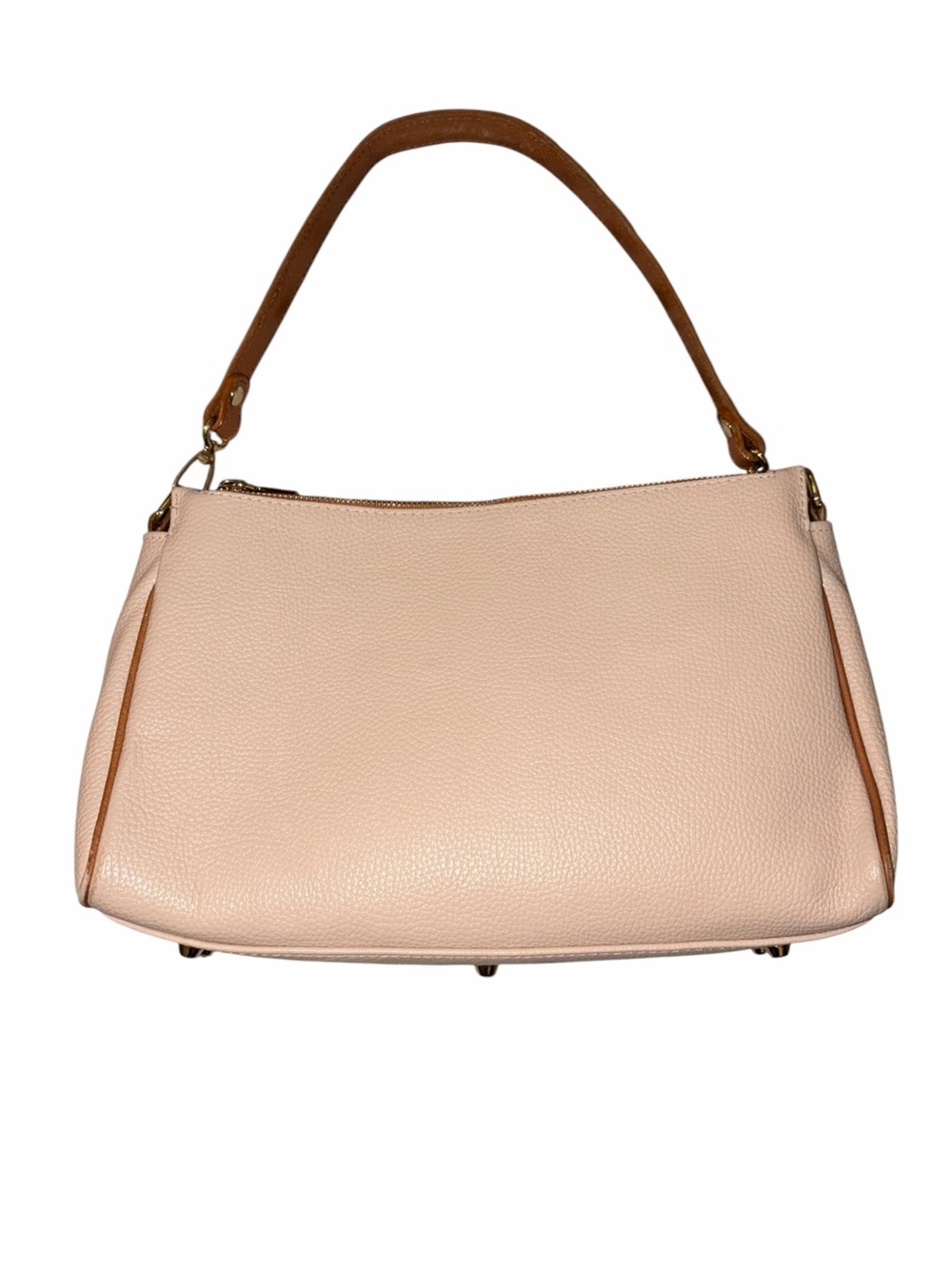 Valentina Italy Genuine Leather Cream Beige Tan Triple Compartment Shoulder Bag